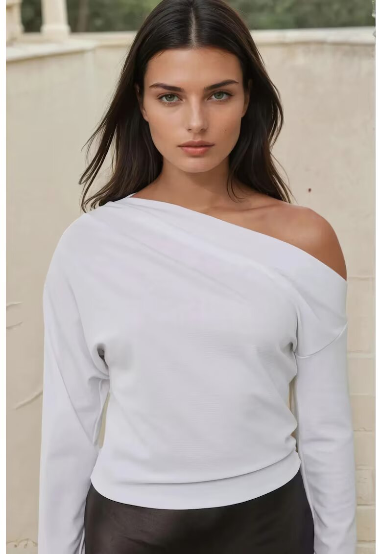 HiCCUP Bluza dama asimetrica - cu drapat - alb - poliester