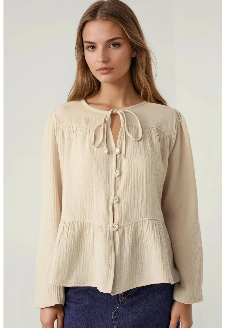 HiCCUP Bluza dama - bluza din muselina - maneca lunga - bej - textil