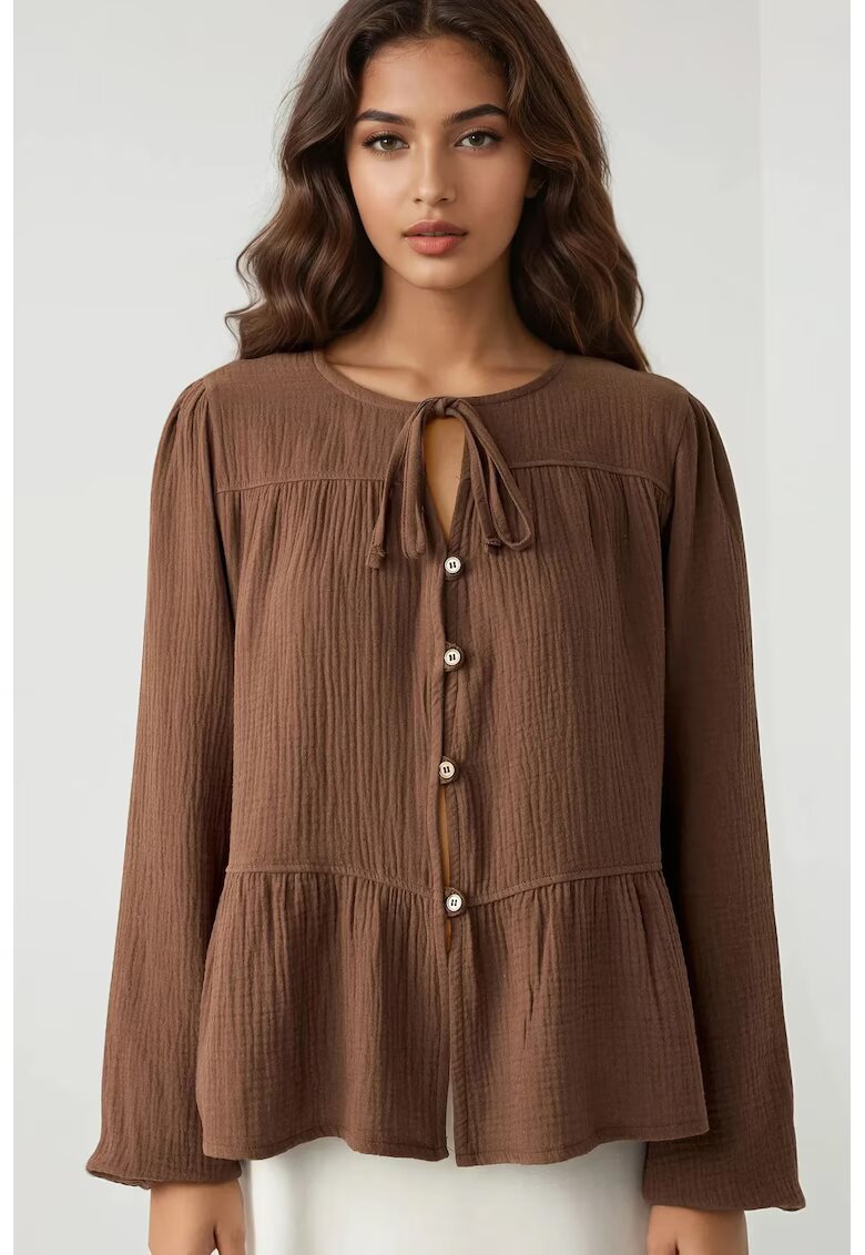 HiCCUP Bluza dama - bluza din muselina - maneca lunga - maro - textil