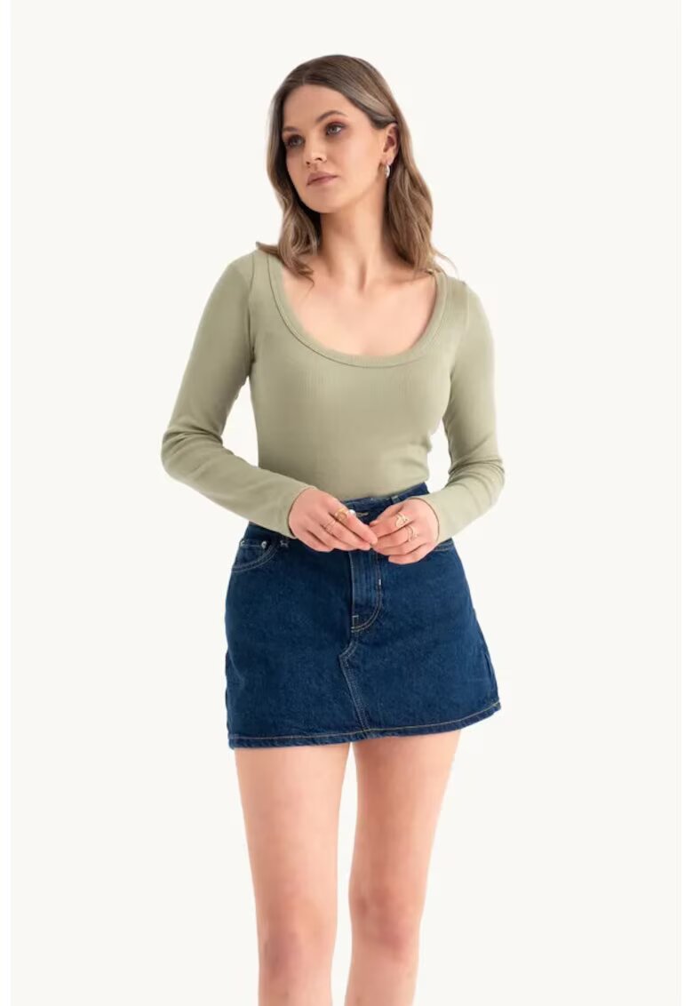 HiCCUP Bluza dama - croptop Basic - maneca lunga - bej - bumbac