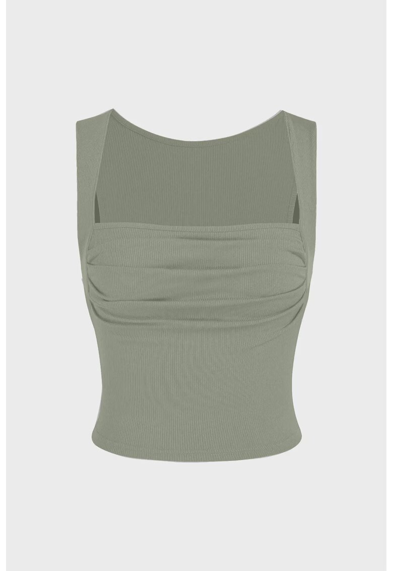 HiCCUP Bluza dama - cu decolteu patrat si pliuri - verde - poliester