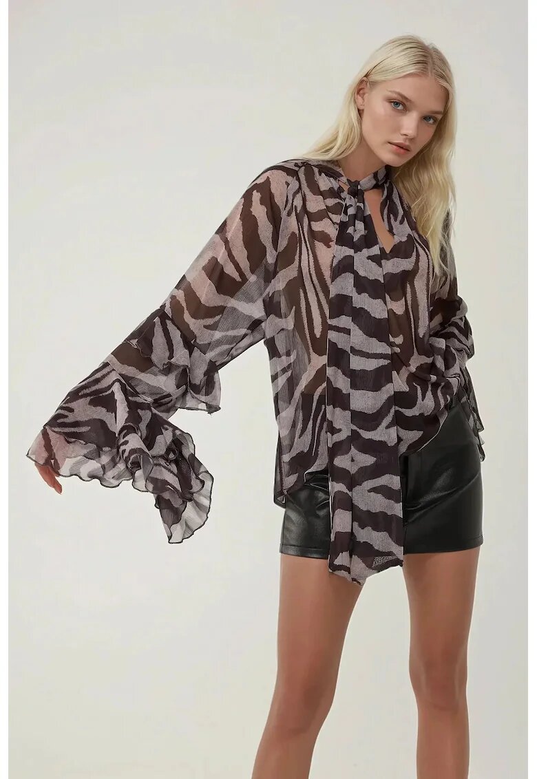 HiCCUP Bluza dama cu imprimeu zebra și volane - Multicolor