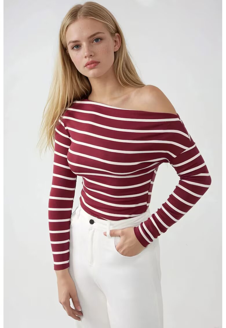 HiCCUP Bluza dama - cu maneca lunga - guler Carmen - rosu - jerseu