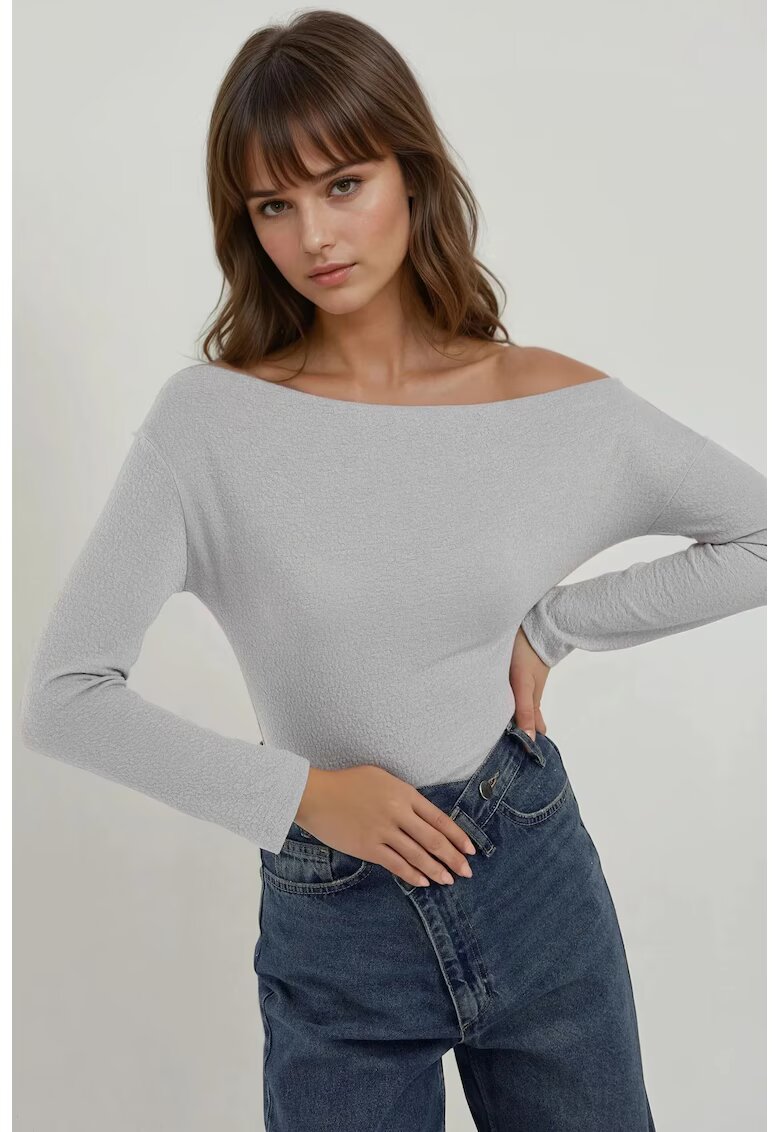 HiCCUP Bluza dama - cu maneca lunga si guler Carmen - dungi - gri - jerseu