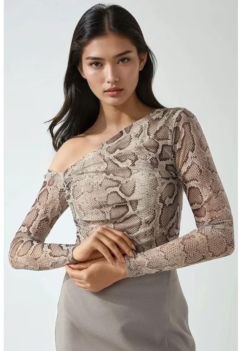 HiCCUP Bluza dama - decolteu asimetric - poliester/elastan - bej