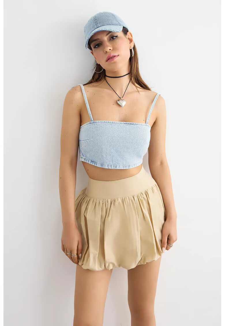 HiCCUP Bluza dama - denim - decolteu patrat - albastru - bumbac