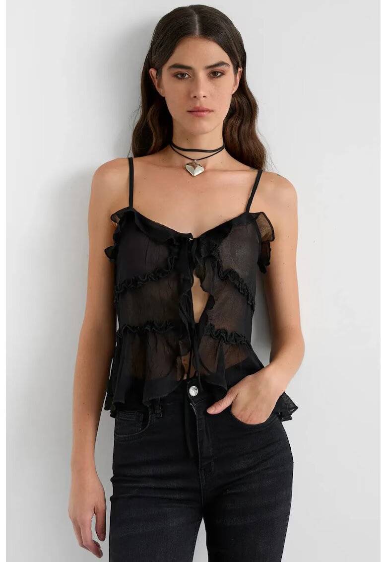 HiCCUP Bluza dama - din tul cu volane - negru - poliester