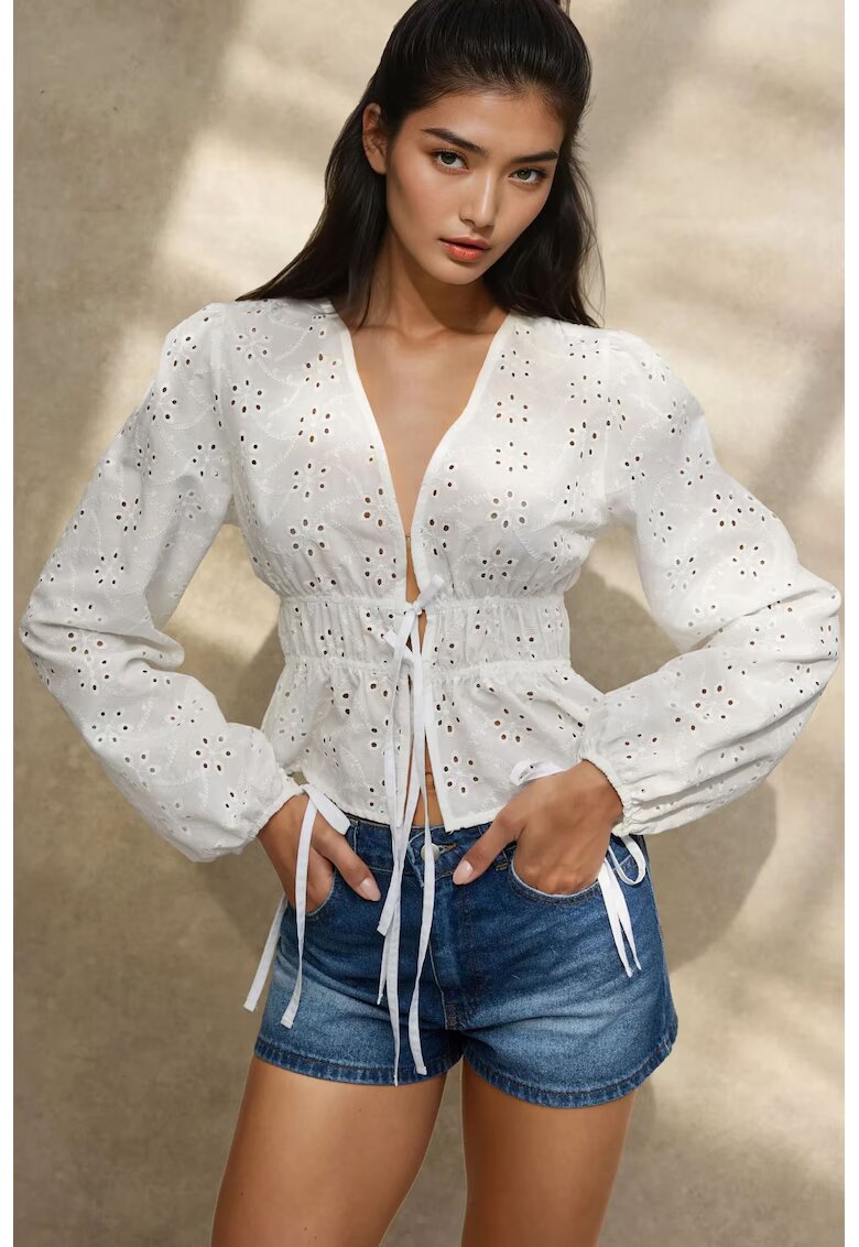 HiCCUP Bluza dama - eleganta texturata - decolteu in V - maneci bufante