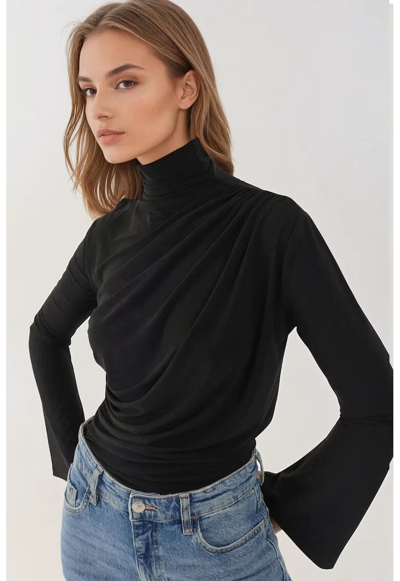 HiCCUP Bluza dama - eleganta - tricot - maneca lunga - croiala slim - negru