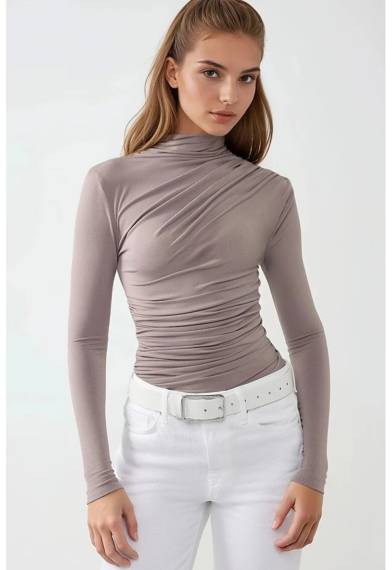 HiCCUP Bluza dama - guler inalt - poliester/elastan - maro