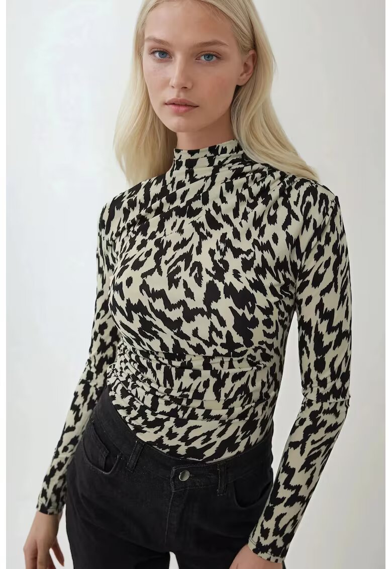 HiCCUP Bluza dama - maneca lunga - jerseu - bej/negru