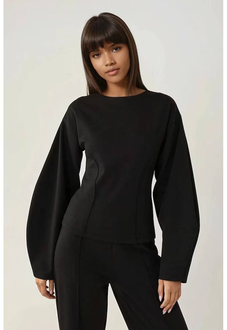 HiCCUP Bluza dama - mulata - maneca lunga - guler rotund - negru - jerseu