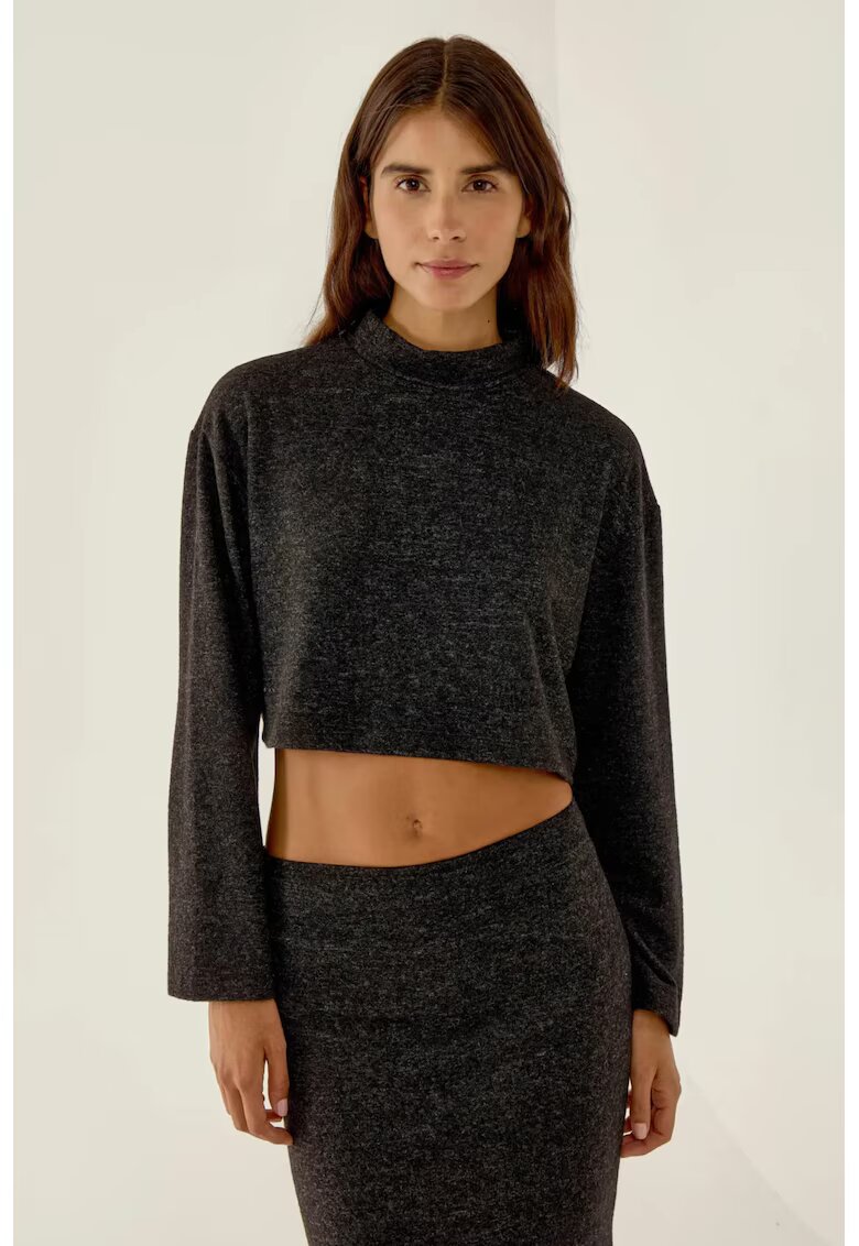 HiCCUP Bluza dama - Relaxed Fit - guler inalt - negru - poliester si viscoza
