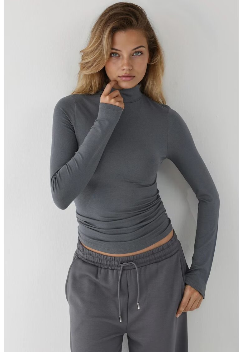 HiCCUP Bluza dama - slim fit - guler inalt - gri inchis - viscoza