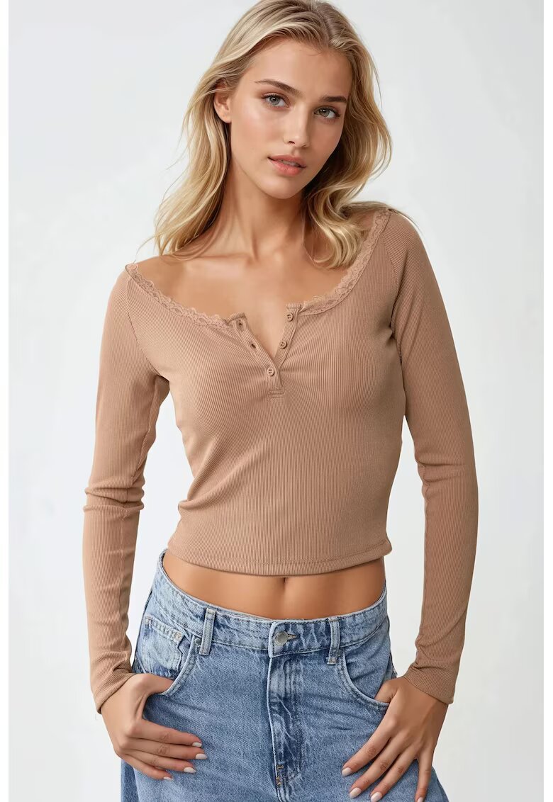 HiCCUP Bluza dama - slim fit - tricot - maro