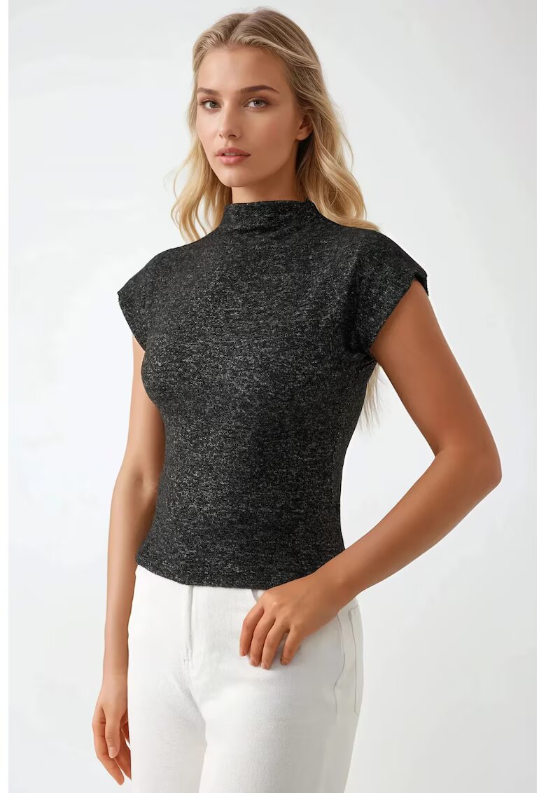 HiCCUP Bluza dama - texturata - fara maneci - gri - jerseu