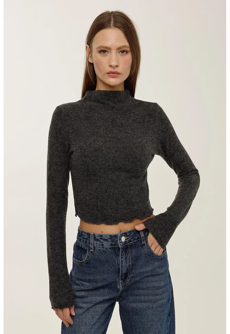 HiCCUP Bluza dama - texturata - guler inalt - gri - acril