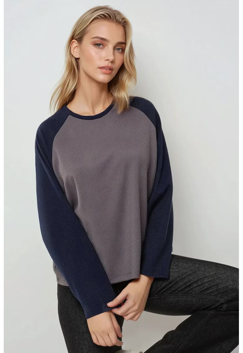 HiCCUP Bluza dama - tip waffle - maneca lunga raglan - gri - Gri