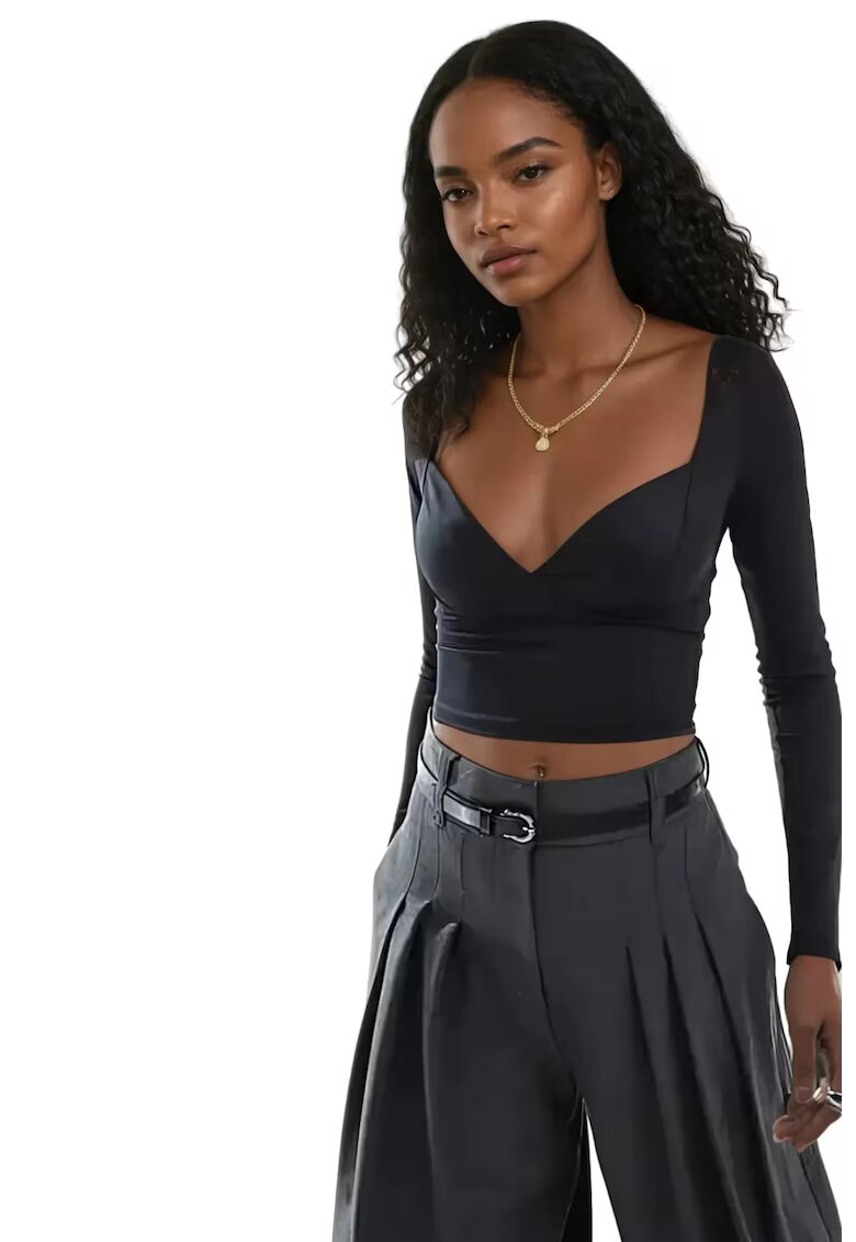 HiCCUP Bluza dama - top cu maneca lunga - decolteu in V - negru - poliester