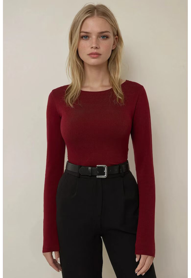 HiCCUP Bluza dama - top slim fit - decolteu tip barca - rosu - maneca lunga