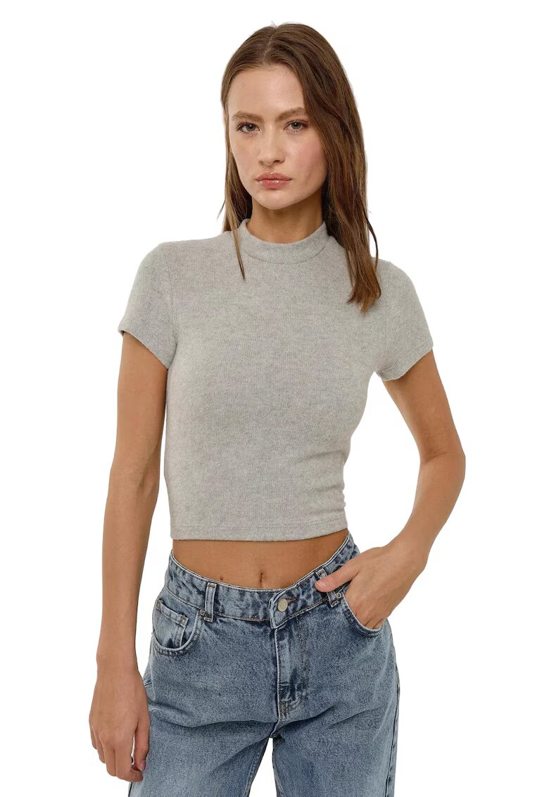 HiCCUP Bluza dama - tricotata - slim fit - gri - poliester si viscoza