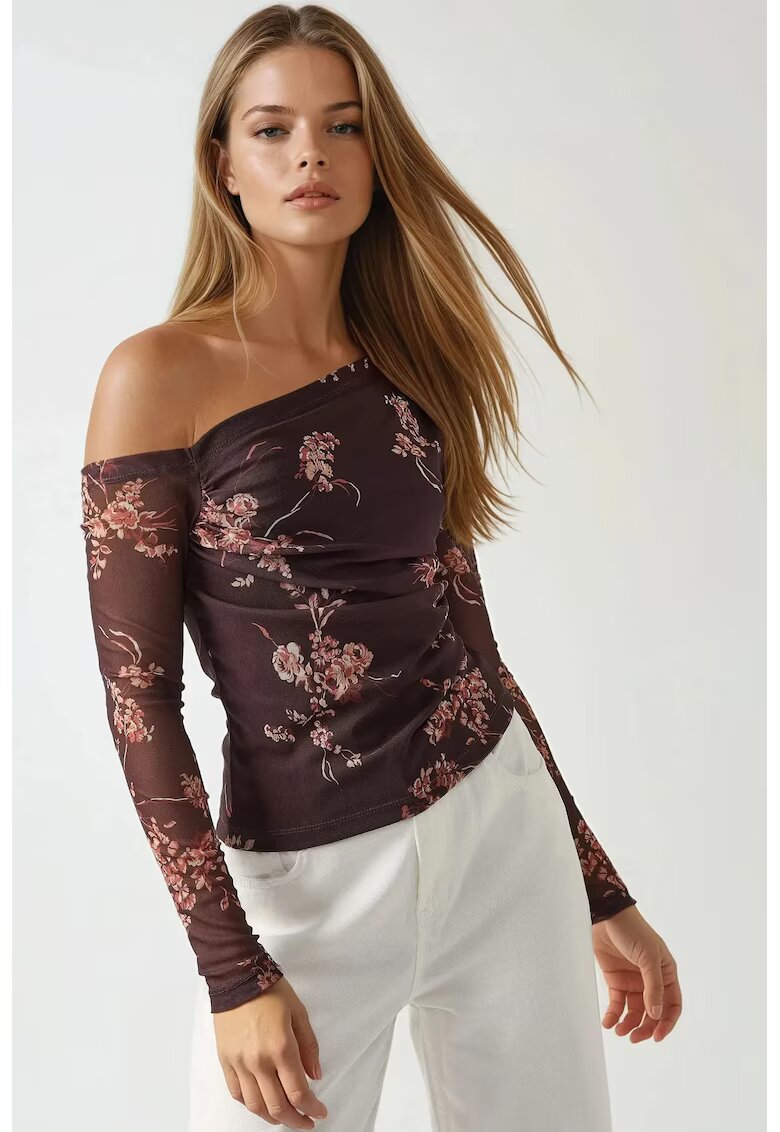 HiCCUP Bluza din tul cu imprimeu floral cu guler asimetric