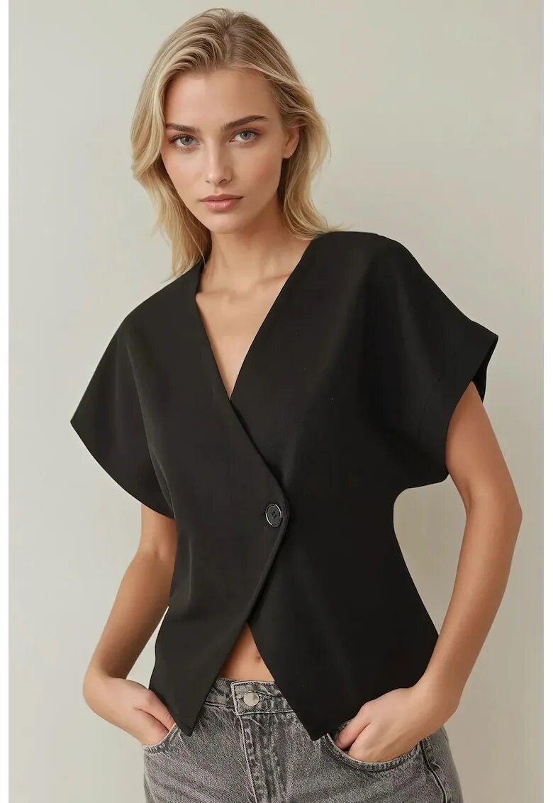 HiCCUP Bluza pentru dama - cu decolteu in V - bumbac - negru