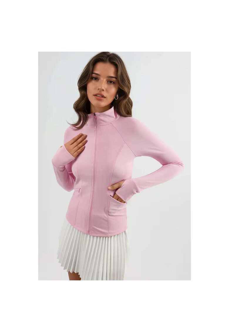 HiCCUP Bluza sport dama - tricot - cu guler inalt - roz aprins
