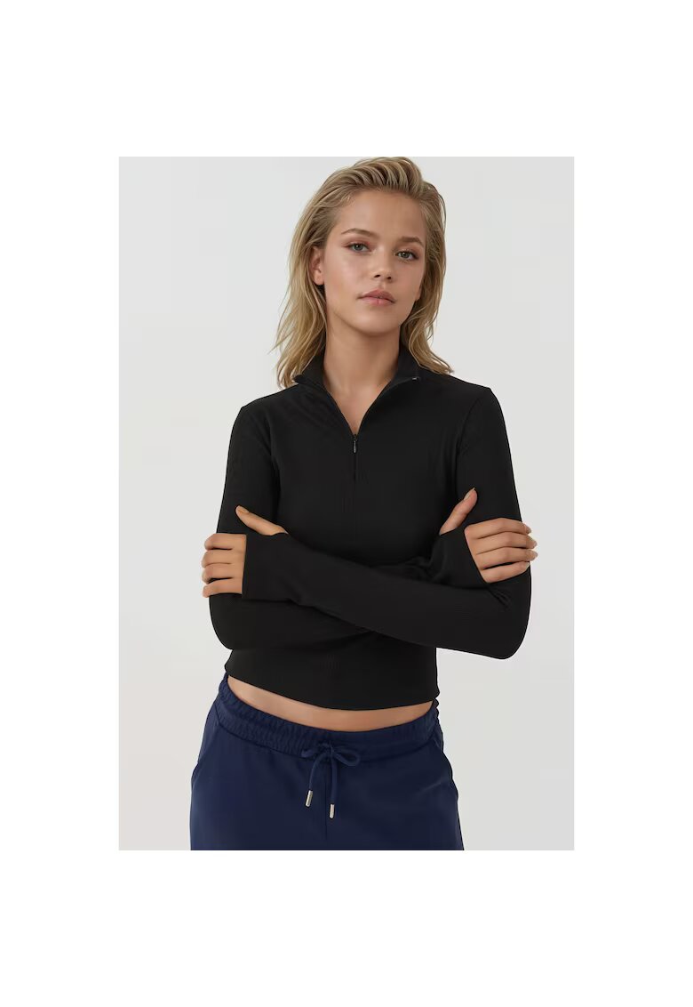 HiCCUP Bluza sport - polo cu maneca lunga - ajustat - negru - tricot
