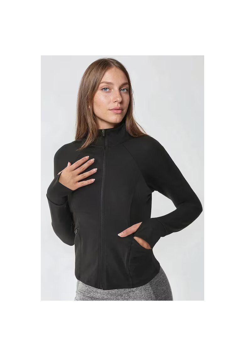HiCCUP Bluza sport tricotat - guler inalt - negru - textil