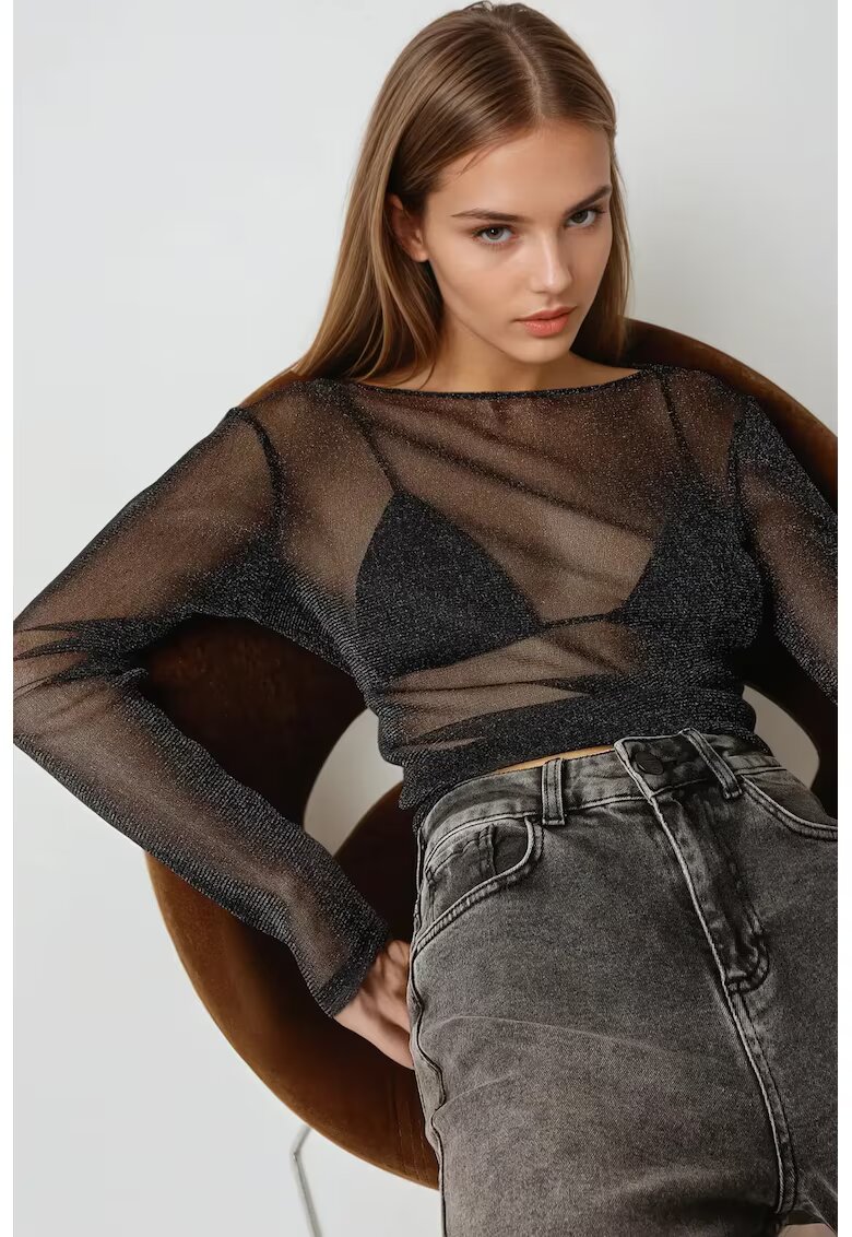 HiCCUP Bluza transparenta cu maneci lungi slim fit - neagra - Negru