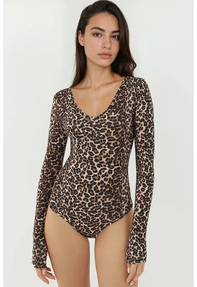 HiCCUP Body mulat - jerseu - decolteu in V - imprimeu leopard - maro/negru