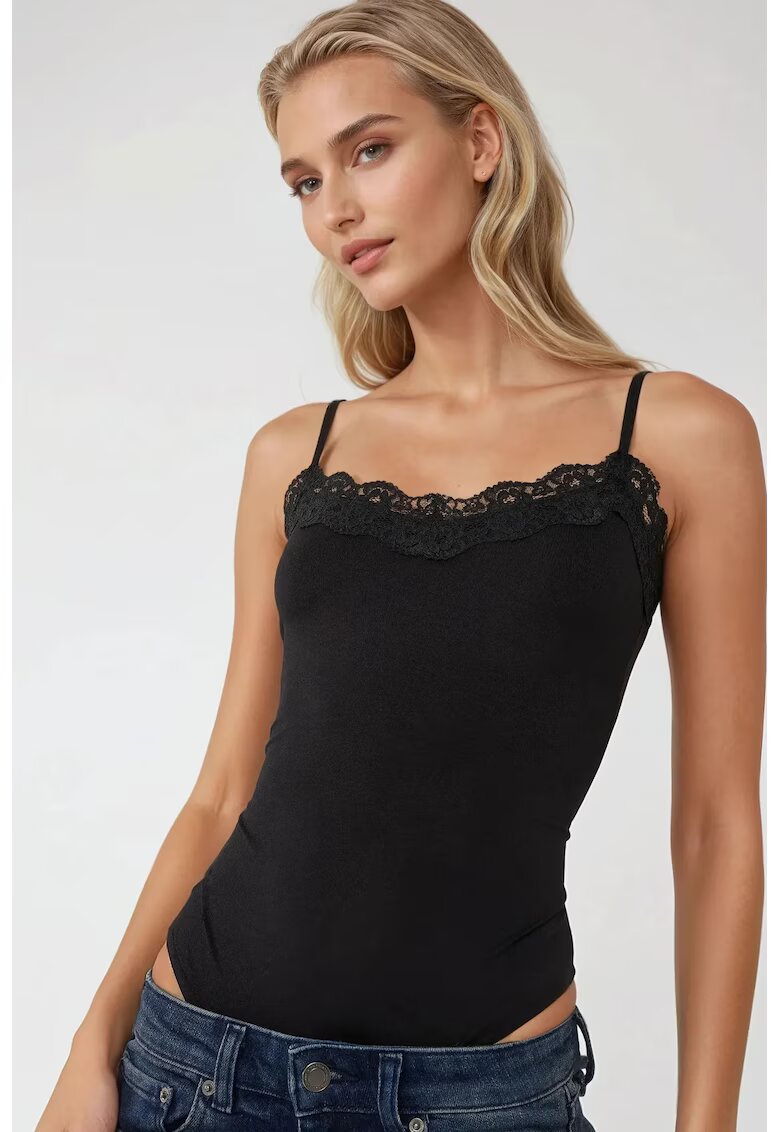 HiCCUP Body slim fit decolteu in V - dantela - negru - jerseu
