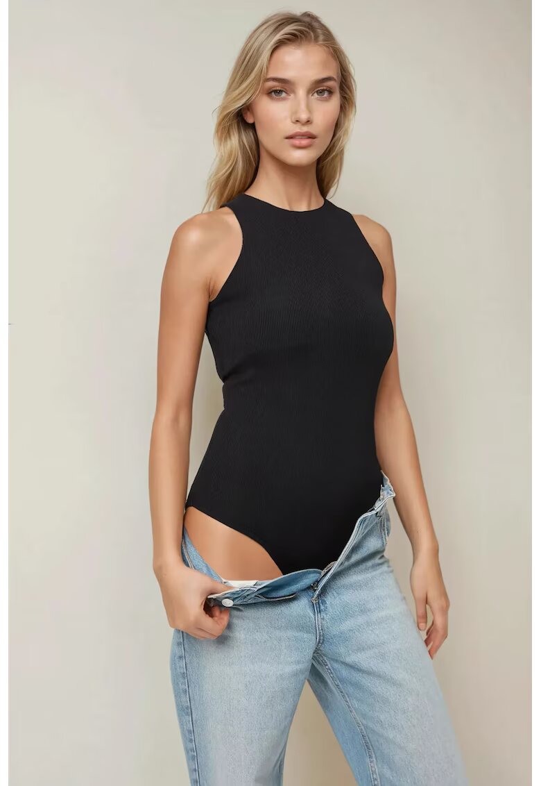 HiCCUP Body texturat guler halter - croiala slim fit - negru - jerseu