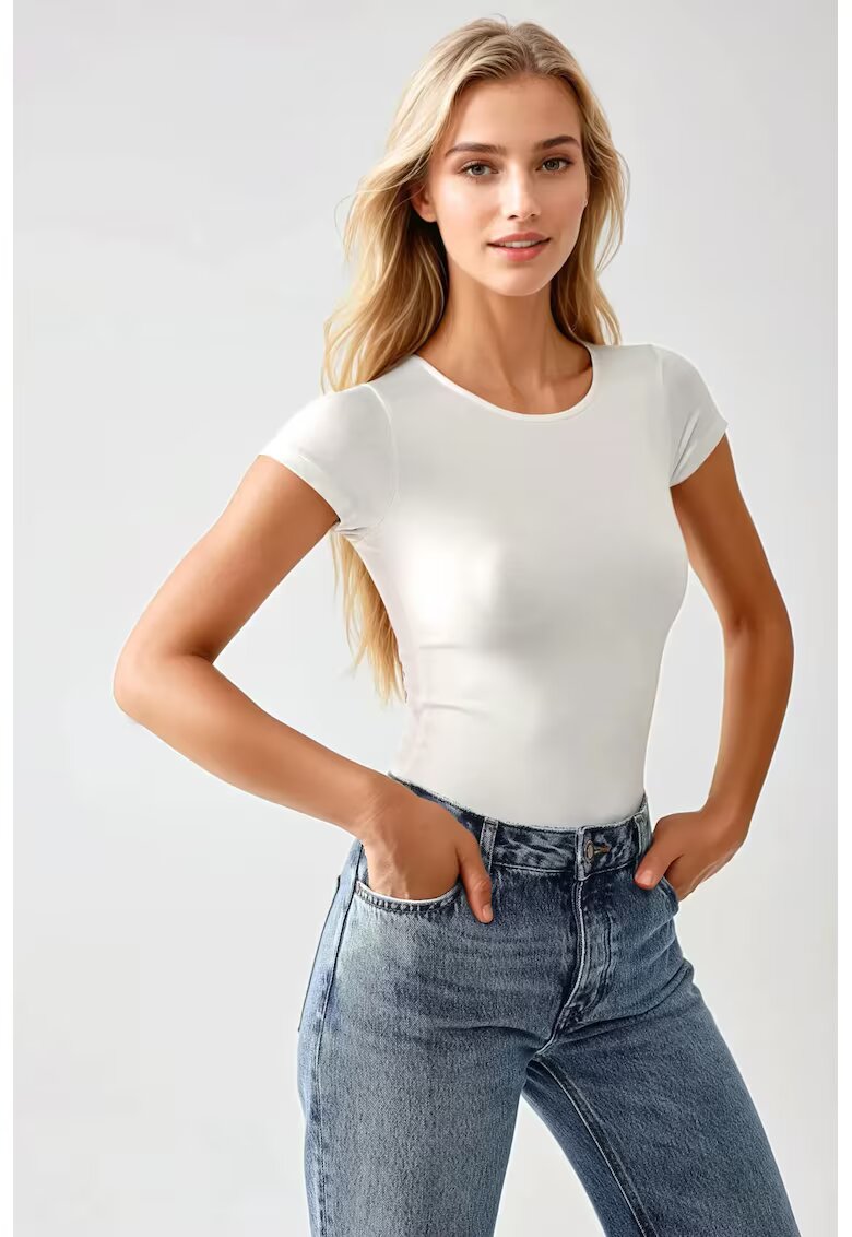 HiCCUP Body tricotat - guler rotund - croiala slim fit - alb - tricot
