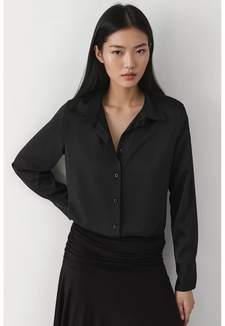 HiCCUP Camasa dama - camasa satin cu maneca lunga - negru - textil