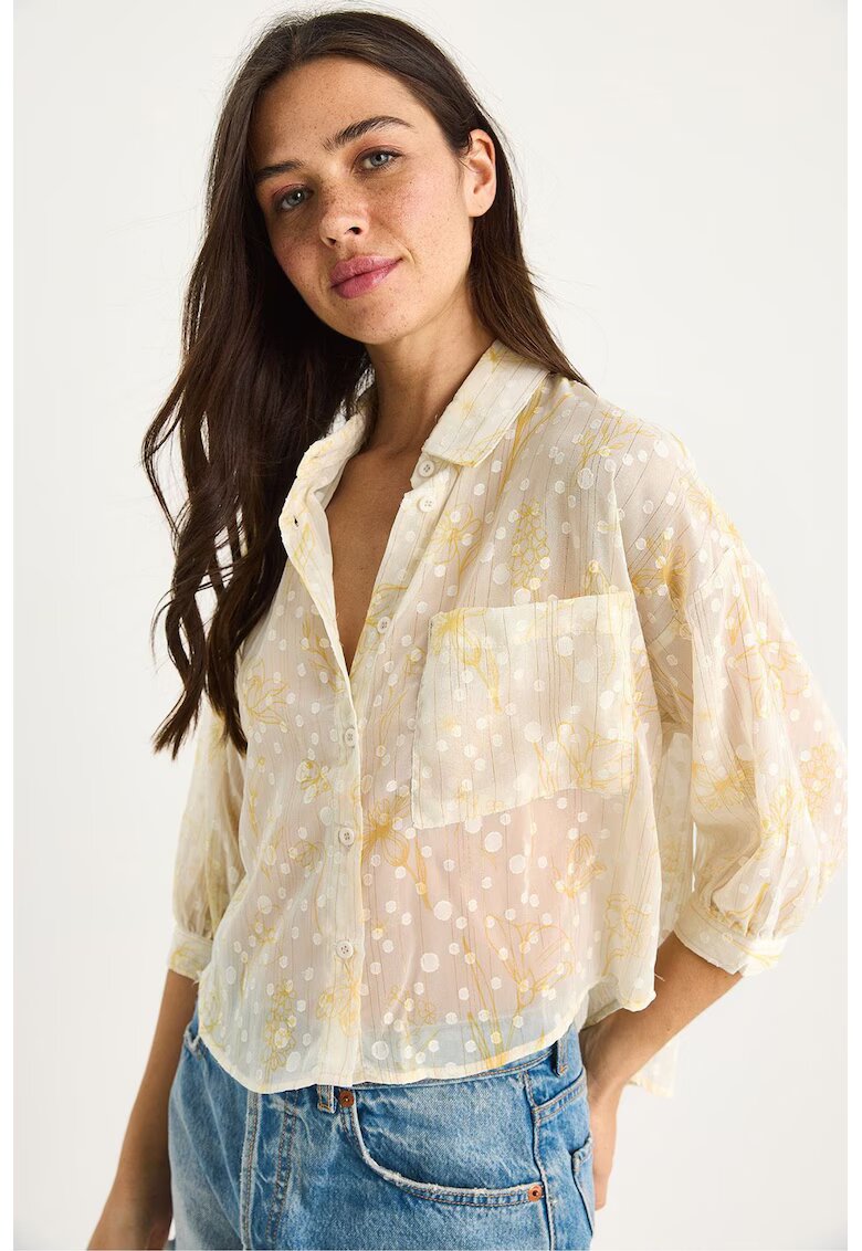 HiCCUP Camasa dama - jacquard floral - galben - textil