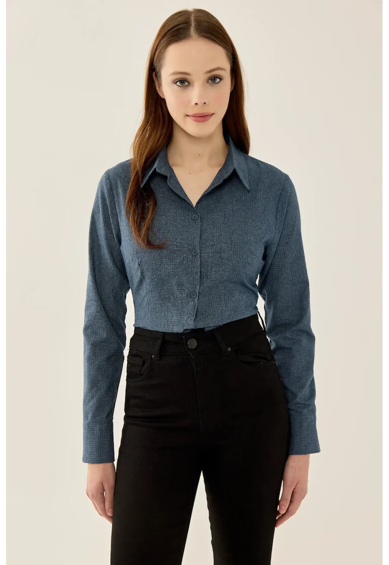 HiCCUP Camasa slim fit dama in carouri - bumbac/poliester - albastru