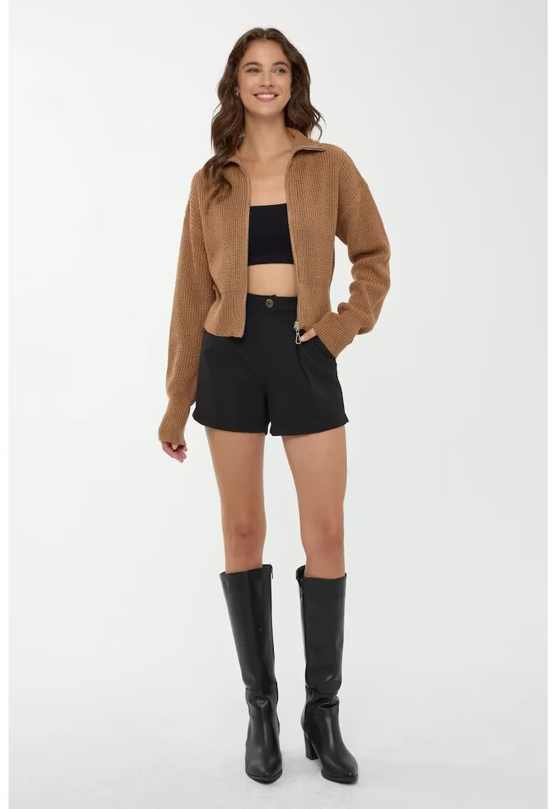 HiCCUP Cardigan cu guler inalt si fermoar