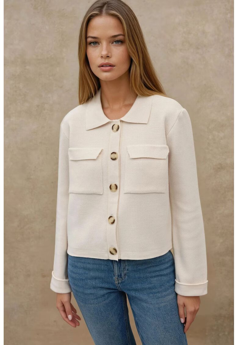 HiCCUP Cardigan - cu nasturi si buzunare - bej - acril