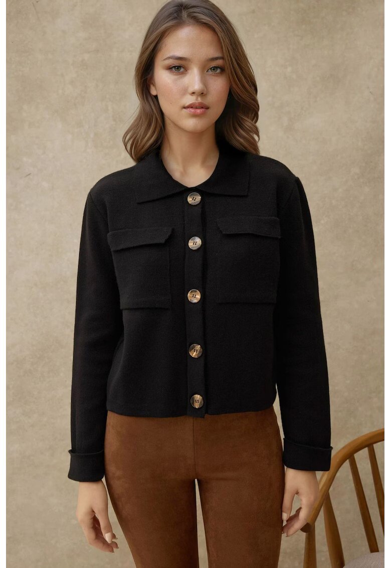 HiCCUP Cardigan - cu nasturi si buzunare - negru - acril