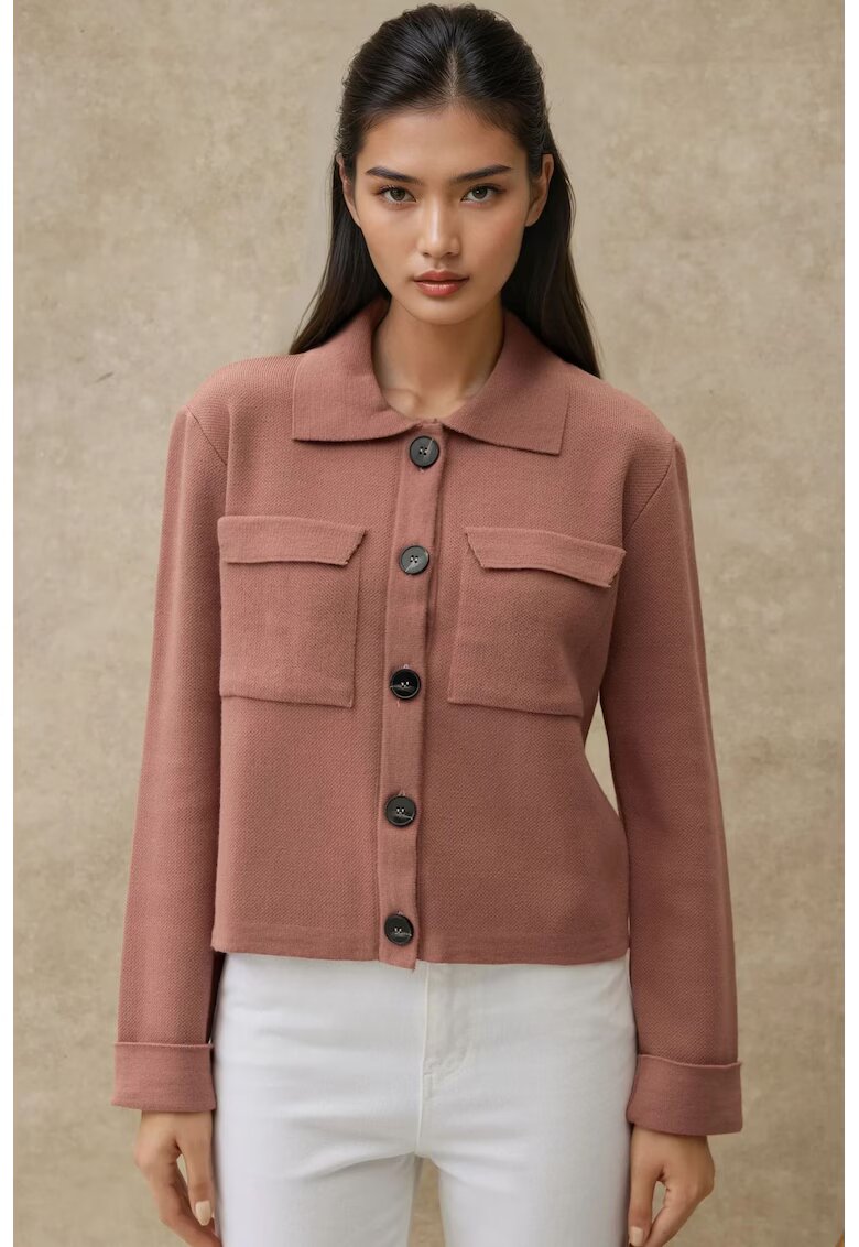HiCCUP Cardigan - cu nasturi si buzunare - roz pal - acril