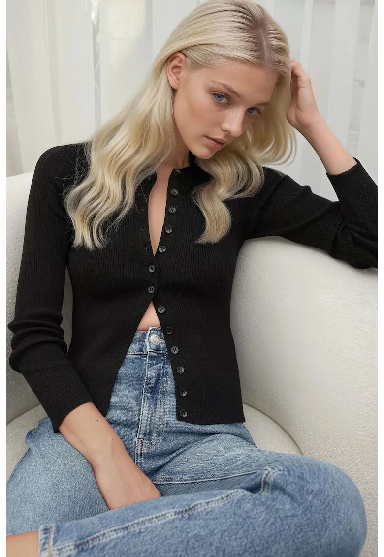 HiCCUP Cardigan dama - mulat - maneca lunga - negru - tricot