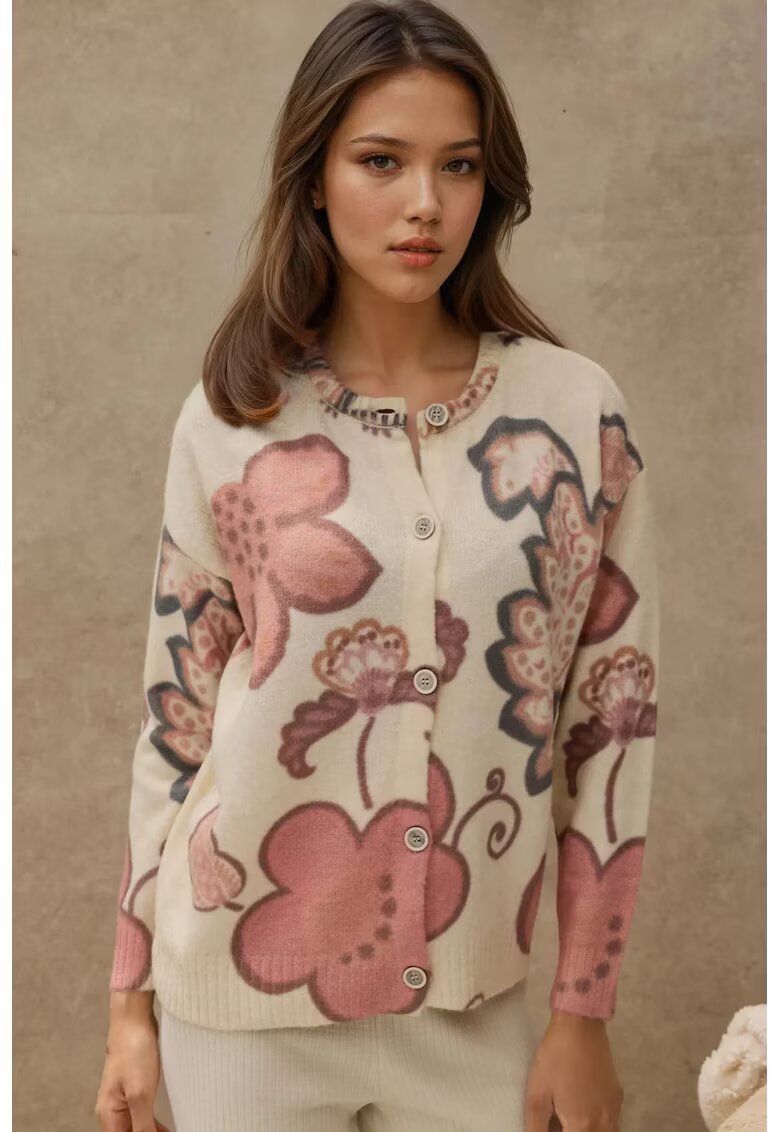 HiCCUP Cardigan - Jacquard cu Flori - tricotat - Fildes Natural -