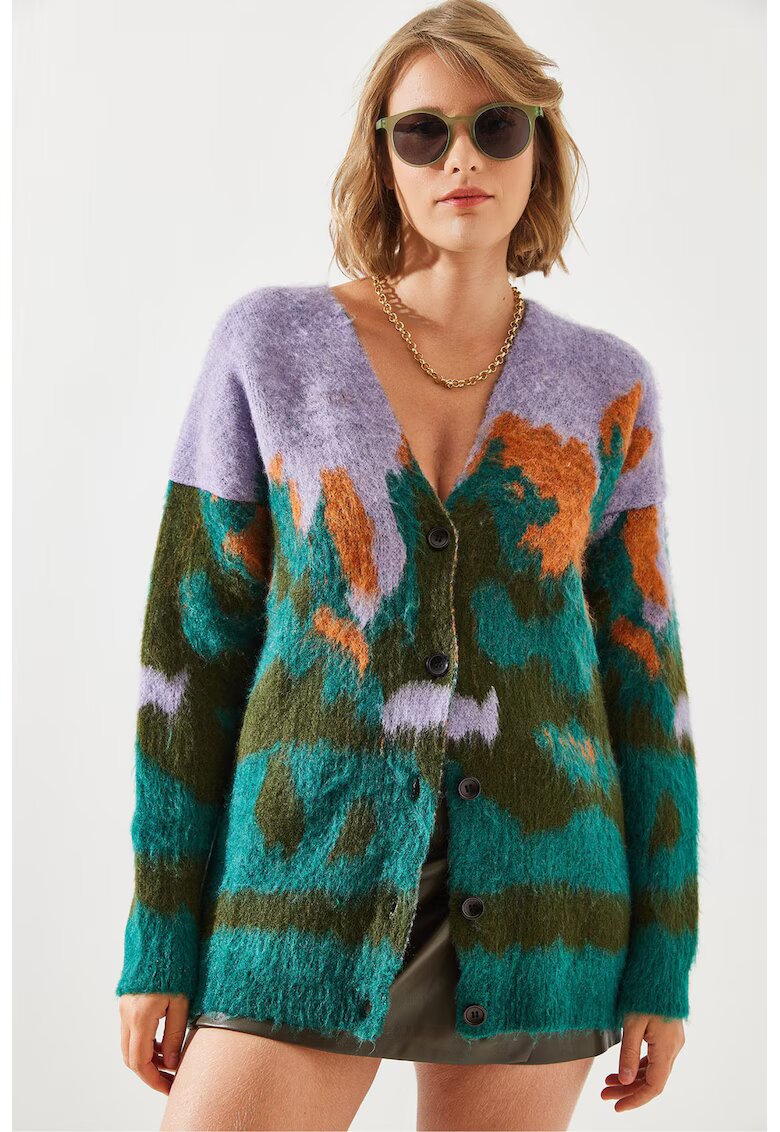 HiCCUP Cardigan lung din jacquard gros - albastru azur - tricot -