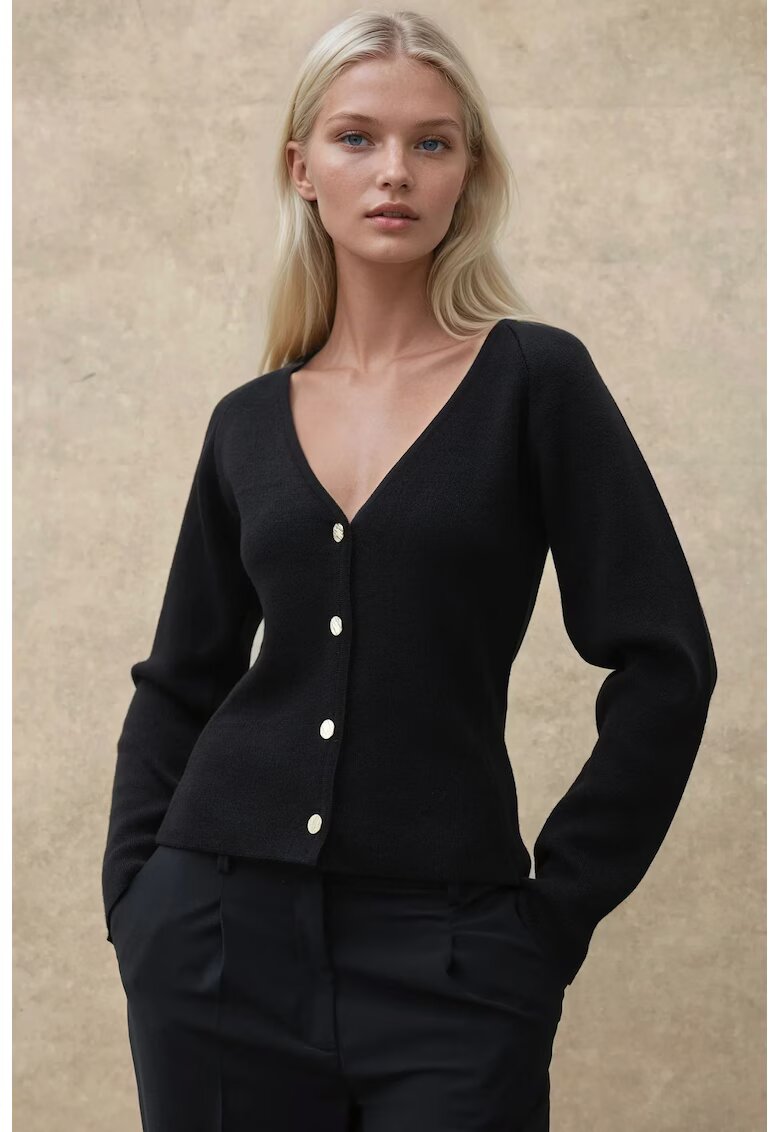 HiCCUP Cardigan - mulat - decolteu in V - negru - tricot