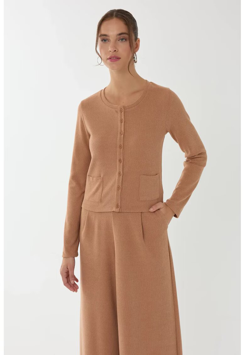HiCCUP Cardigan tricotat cu nasturi - maro - poliester-elastan