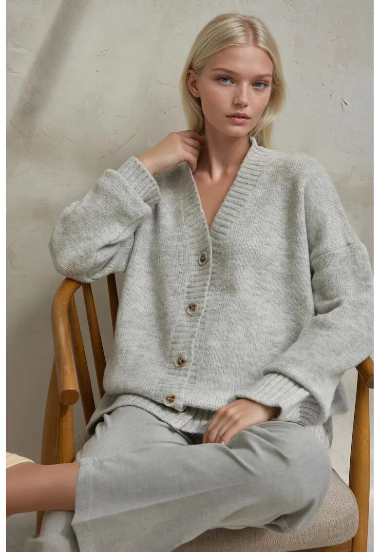 HiCCUP Cardigan tricotat gros - decolteu in V - tricot - Gri -
