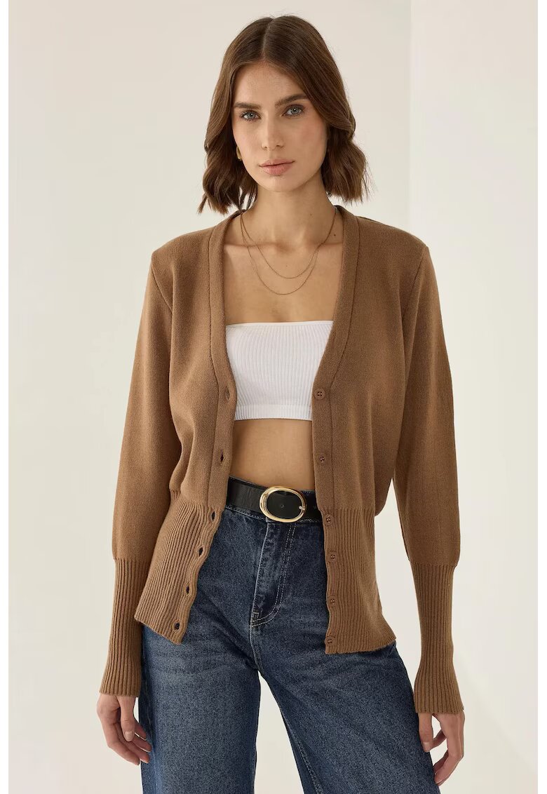 HiCCUP Cardigan - tricotat semi-fit - decolteu in V - maro - acril