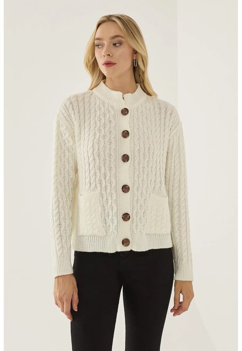 HiCCUP Cardigan tricotat texturat cu nasturi - alb - acril